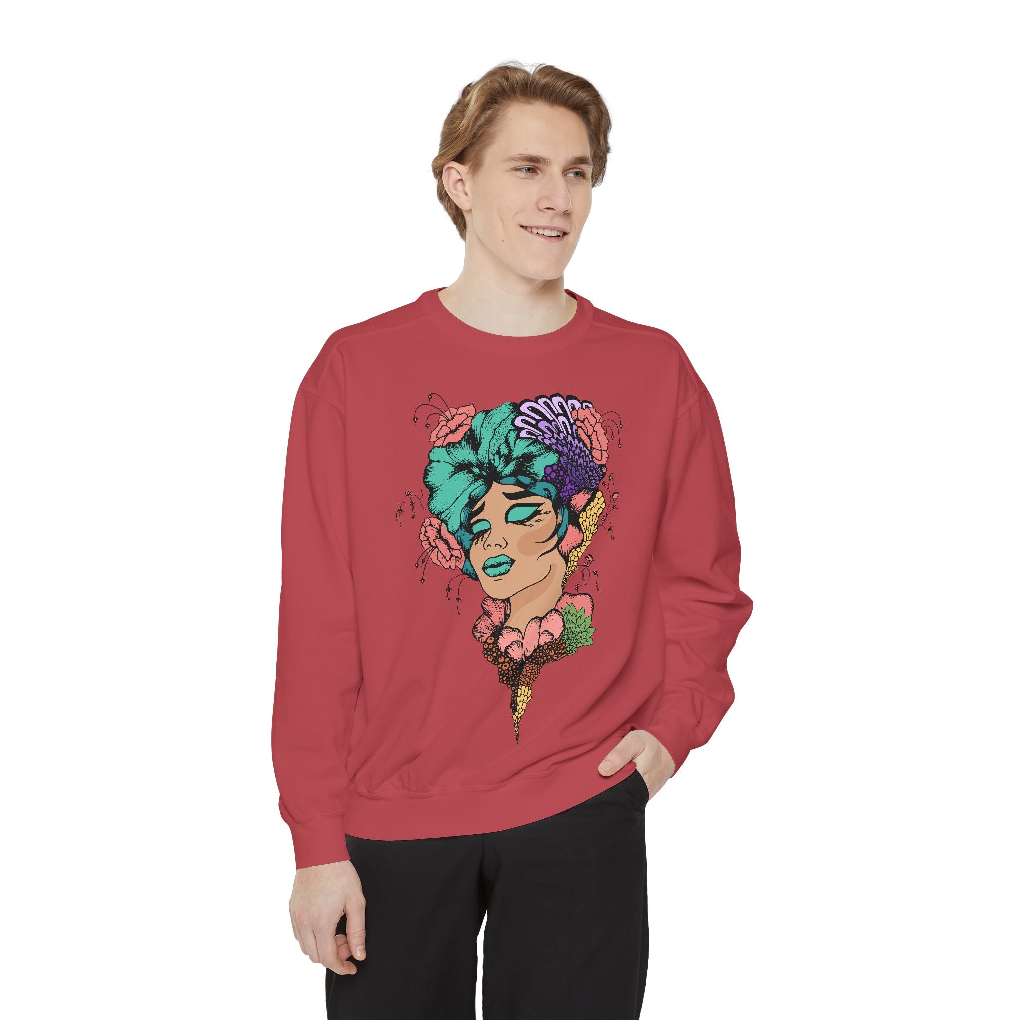 Artistic Floral Sweatshirt, Trendy Pullover for Women, Boho Style, Gift for Friends, Casual Cozy Wear, Eco-Friendly Fashion