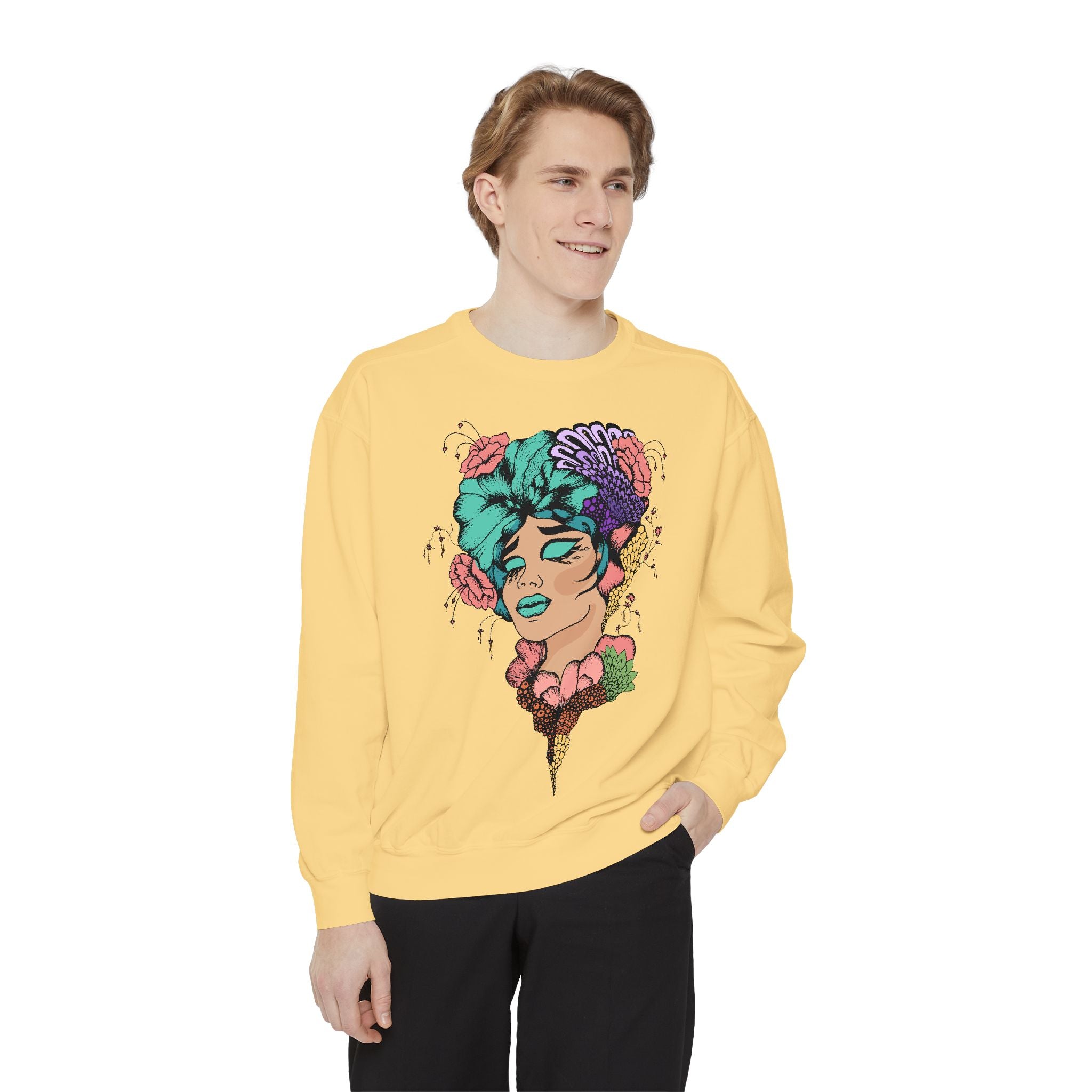 Artistic Floral Sweatshirt, Trendy Pullover for Women, Boho Style, Gift for Friends, Casual Cozy Wear, Eco-Friendly Fashion