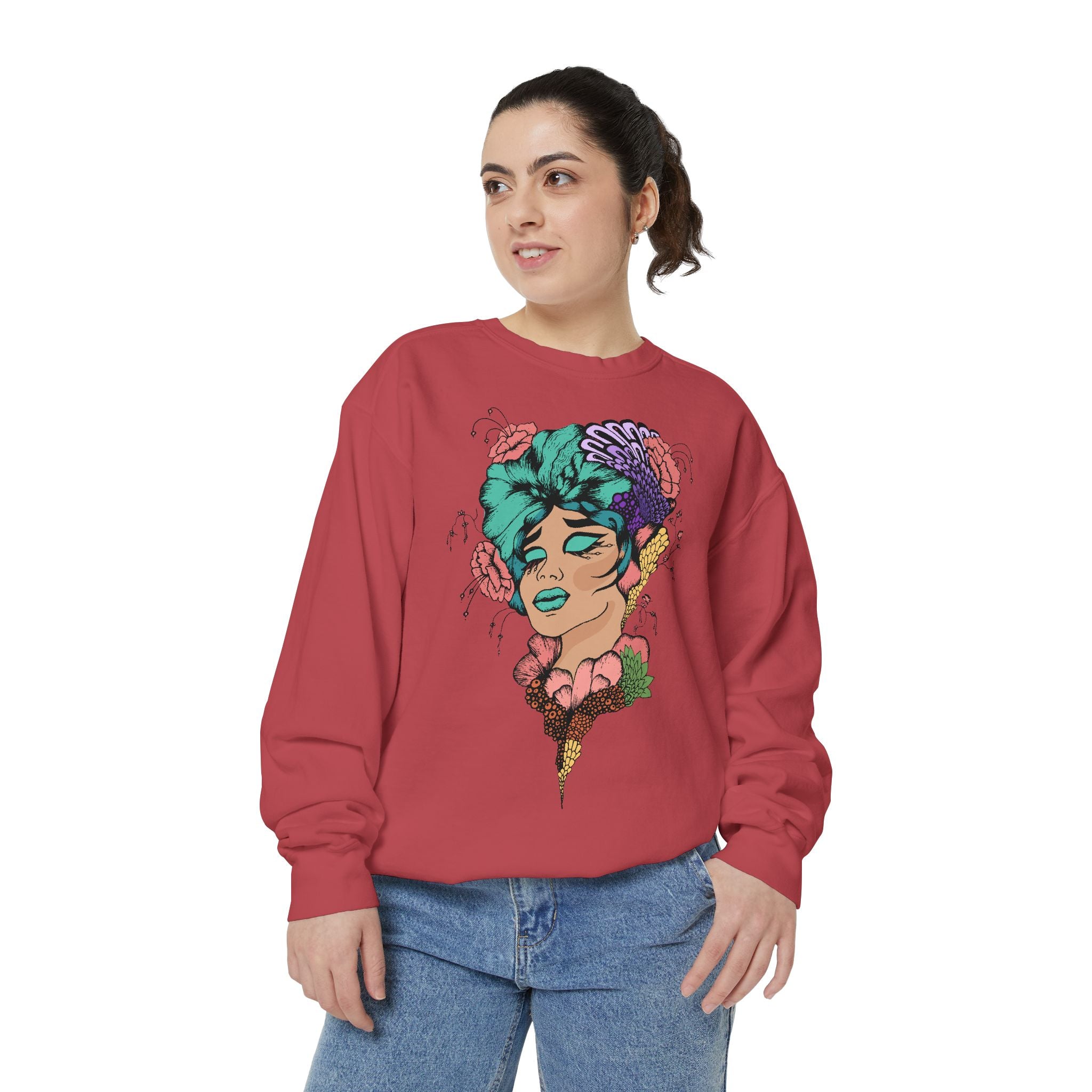 Artistic Floral Sweatshirt, Trendy Pullover for Women, Boho Style, Gift for Friends, Casual Cozy Wear, Eco-Friendly Fashion