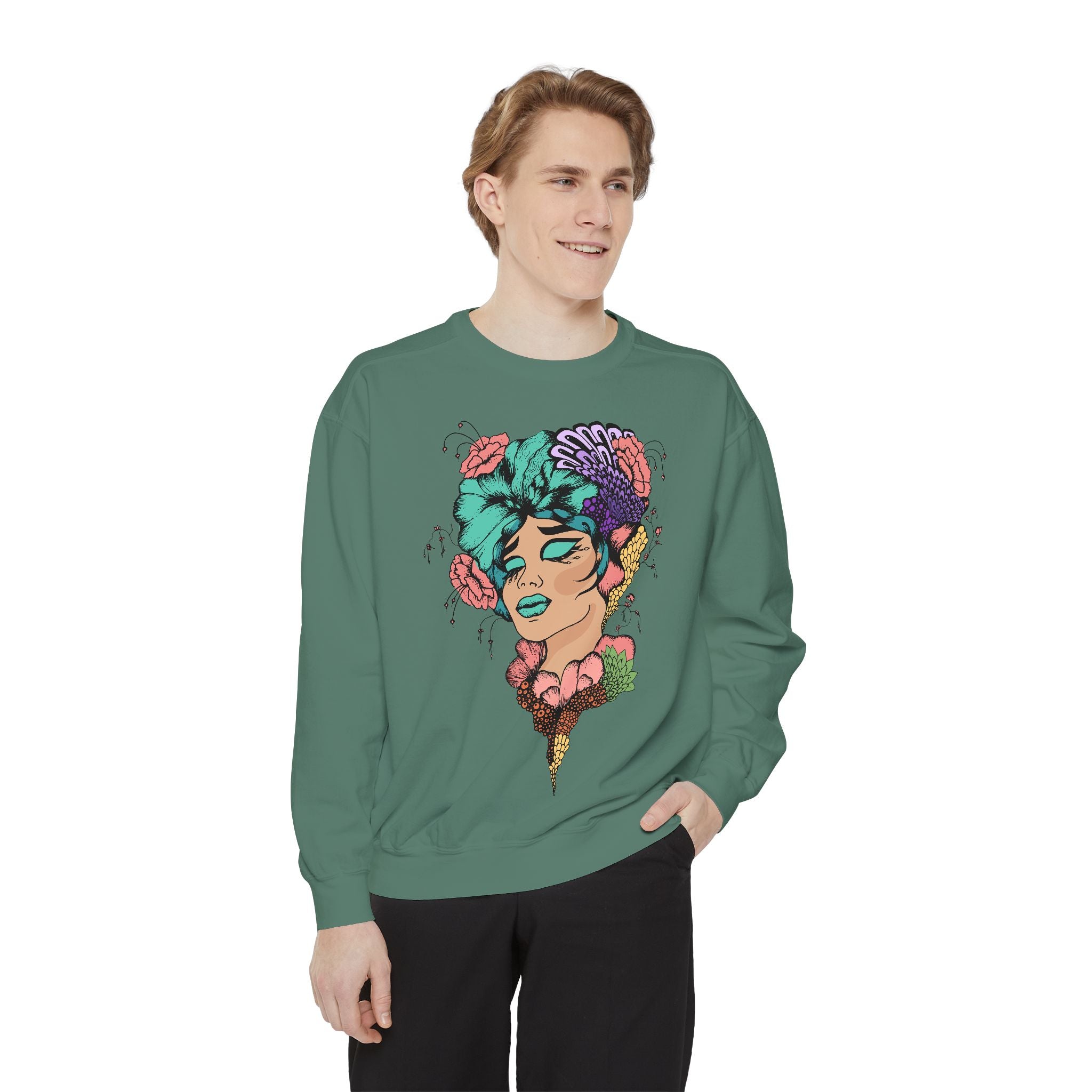 Artistic Floral Sweatshirt, Trendy Pullover for Women, Boho Style, Gift for Friends, Casual Cozy Wear, Eco-Friendly Fashion