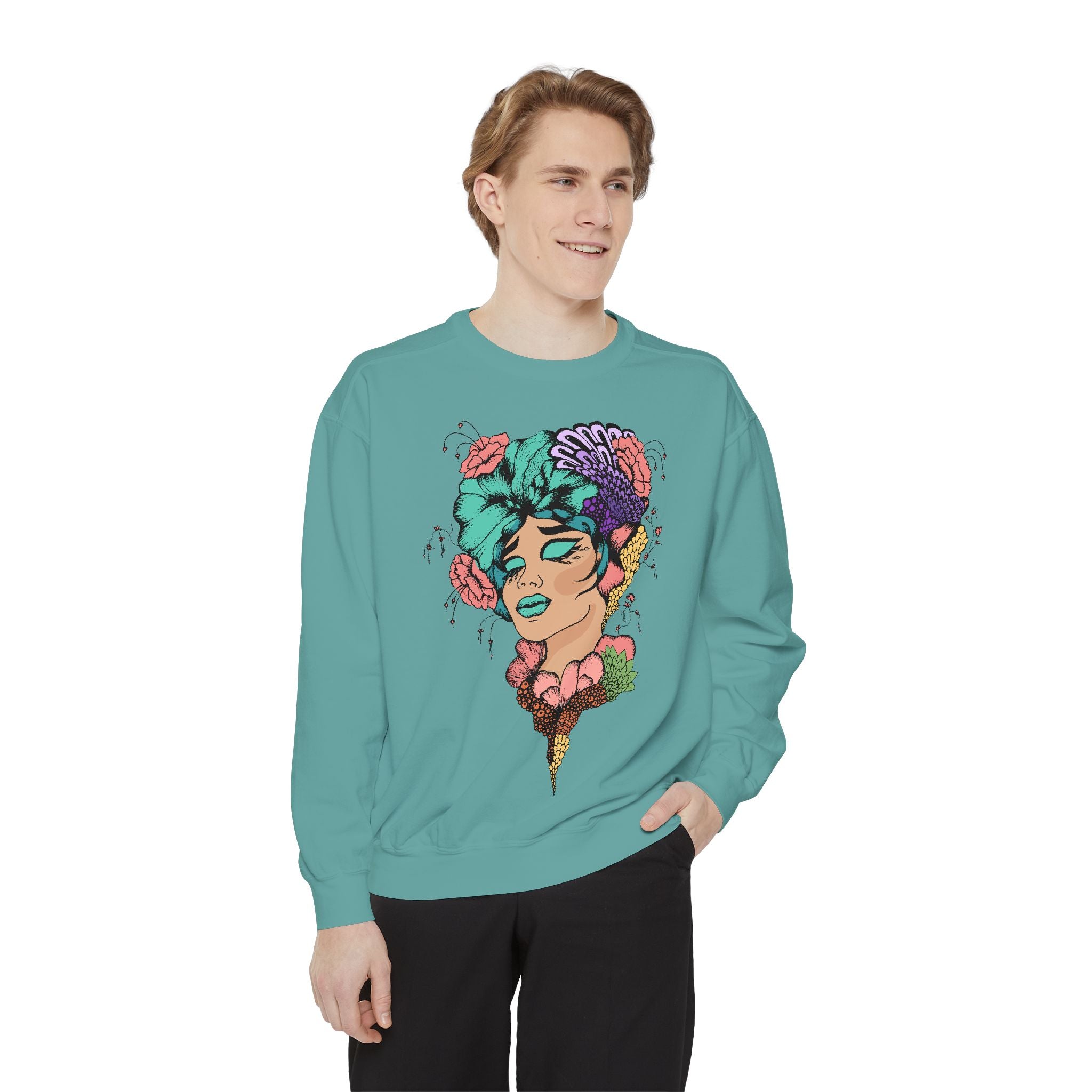 Artistic Floral Sweatshirt, Trendy Pullover for Women, Boho Style, Gift for Friends, Casual Cozy Wear, Eco-Friendly Fashion