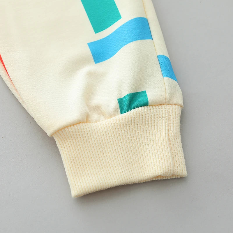 2PCS Baby Spring and Autumn Full Print Color Stripe Long Sleeve Long Pants Two Piece Set