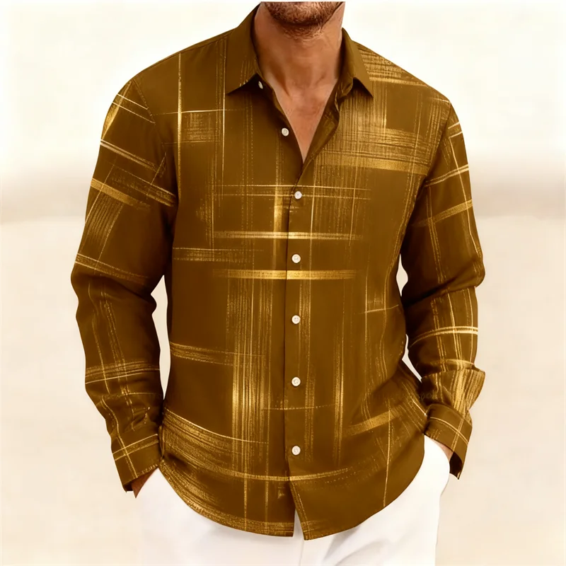 2026 new geometric grid long sleeved shirt, men, short sleeved, button down, no pockets,
