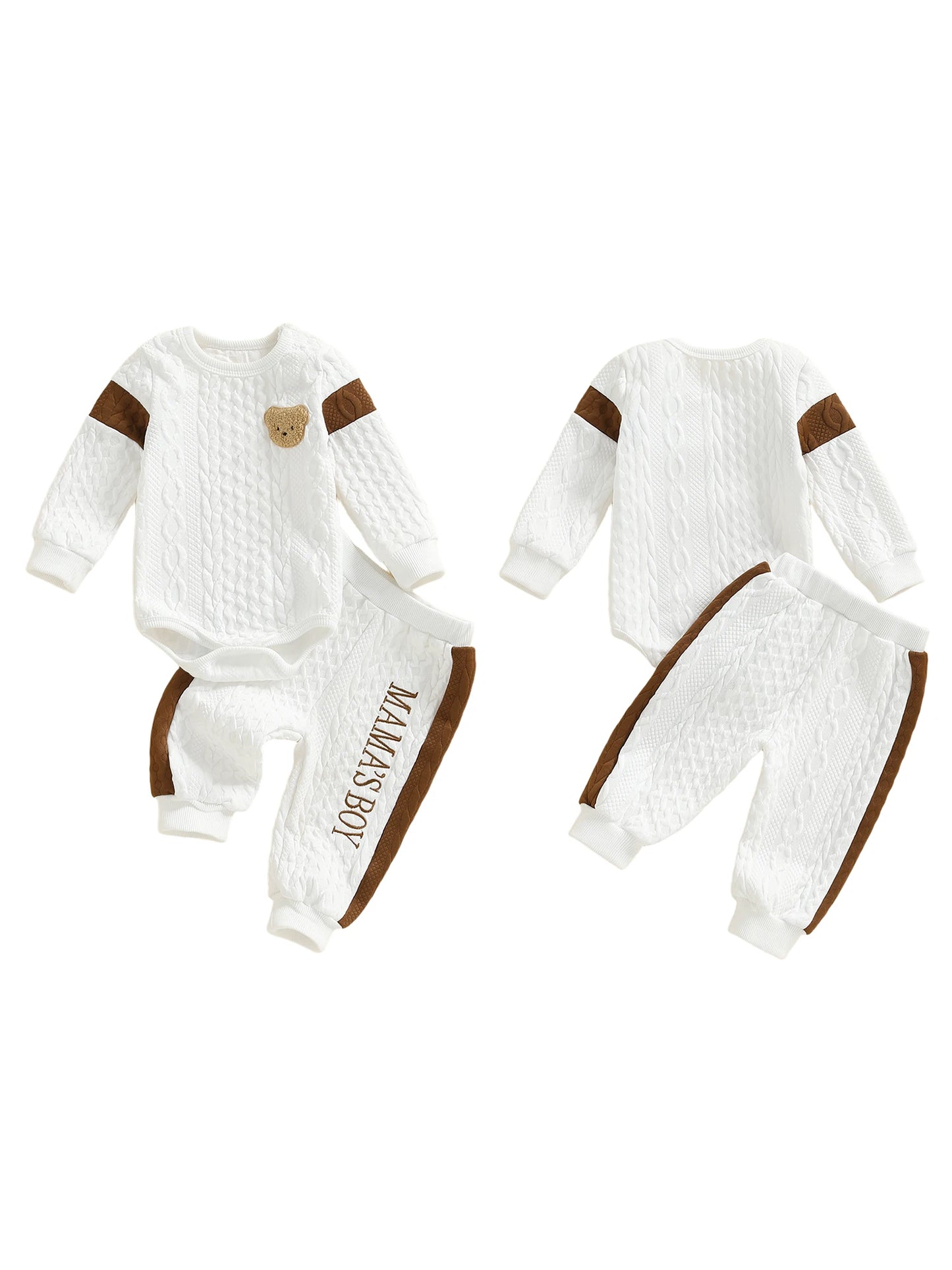 Adorable Baby Boy s Knit Set with Cute Animal Embroidery and Cozy Textured Romper and Pants - 2 Piece Fashion Ensemble