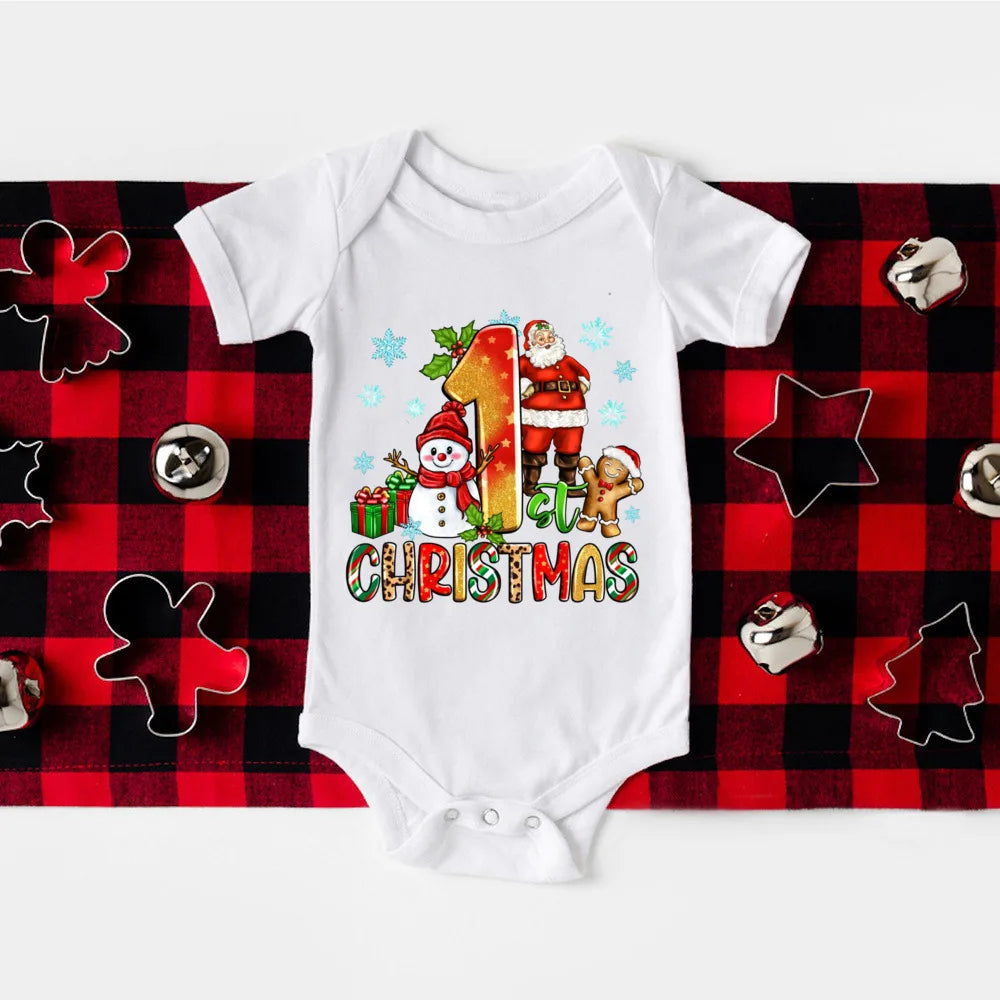 My First Christmas Print Baby Romper Newborn Short Sleeve Bodysuit Xmas Party Infant Outfit Boys Girls Holiday Clothes Jumpsuit