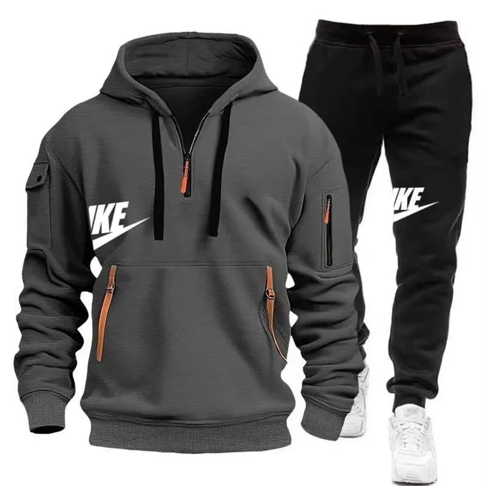 2025 New men's autumn and winter suit zipper hoodie + trousers suit casual men's sportswear