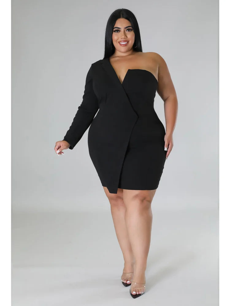 Wmstar Plus Size Dresses Women 2026 Single Long Sleeve V Neck Solid Sexy Mini Suit Dress Party Dresses Wholesale Dropshipping