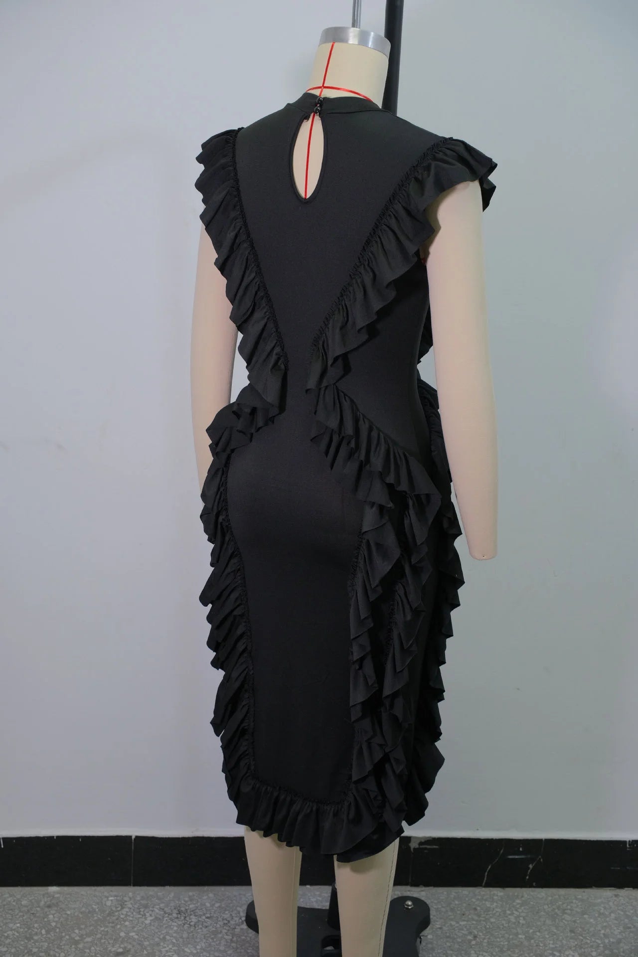 Women Plus Size Skinny Dress Round Neck Tassel Ruffle Hem Sleeveless Bodycon Casual Elegant Streetwear Slim Summer Dresses