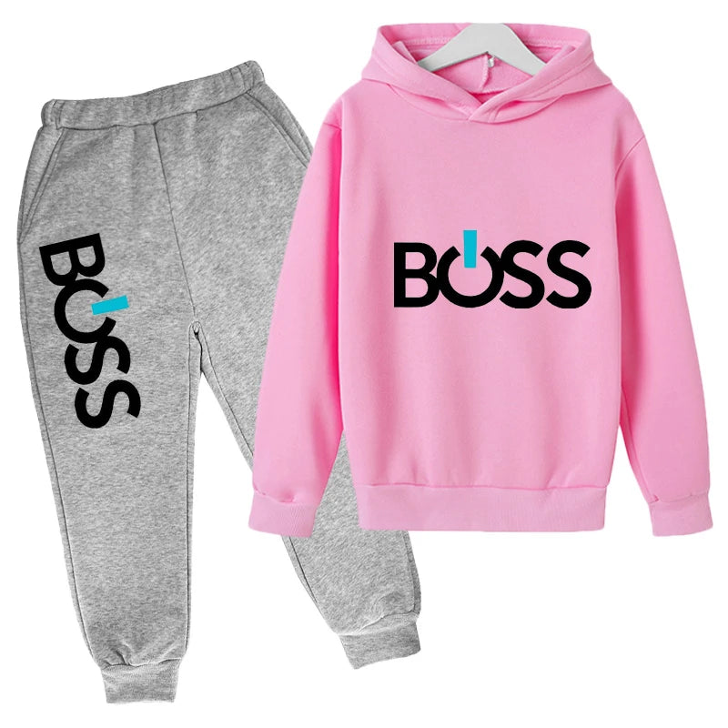 Spring Autumn Boys Girls Casual Fashion Print Pullover Long Sleeve Hoodie Tops+Pants Tracksuit 4-14 Years Children's Clothes