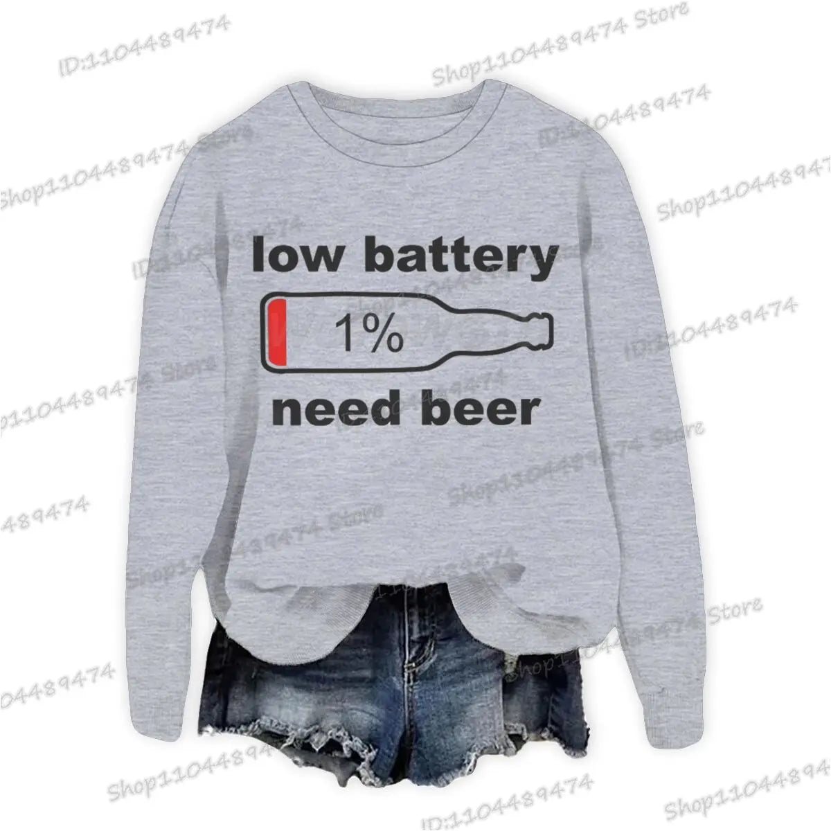 Funny "Low Battery 1% Beed Beer" Men's Sweatshirt Fashion Street Casual Loose Beer Lover Gifts Pullover Unisex Beer Sweatshirts
