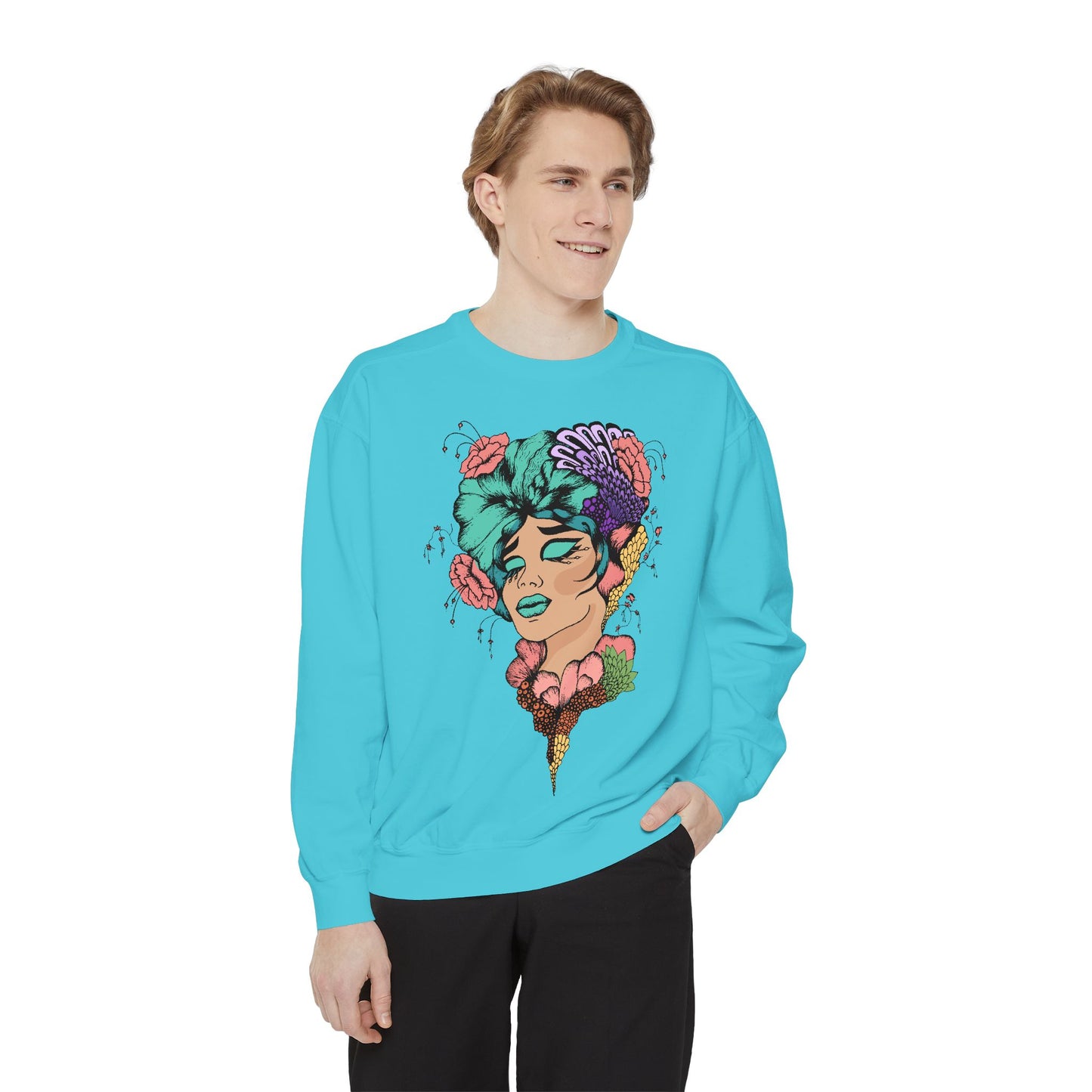 Artistic Floral Sweatshirt, Trendy Pullover for Women, Boho Style, Gift for Friends, Casual Cozy Wear, Eco-Friendly Fashion