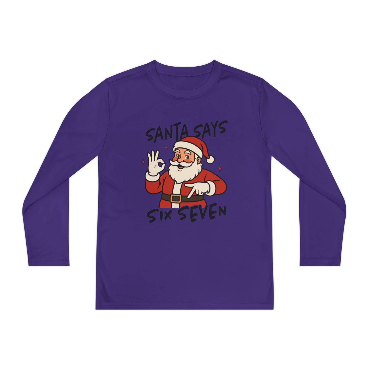 Santa Says Six Seven Kids Long Sleeve Tee — Funny Christmas Youth Shirt