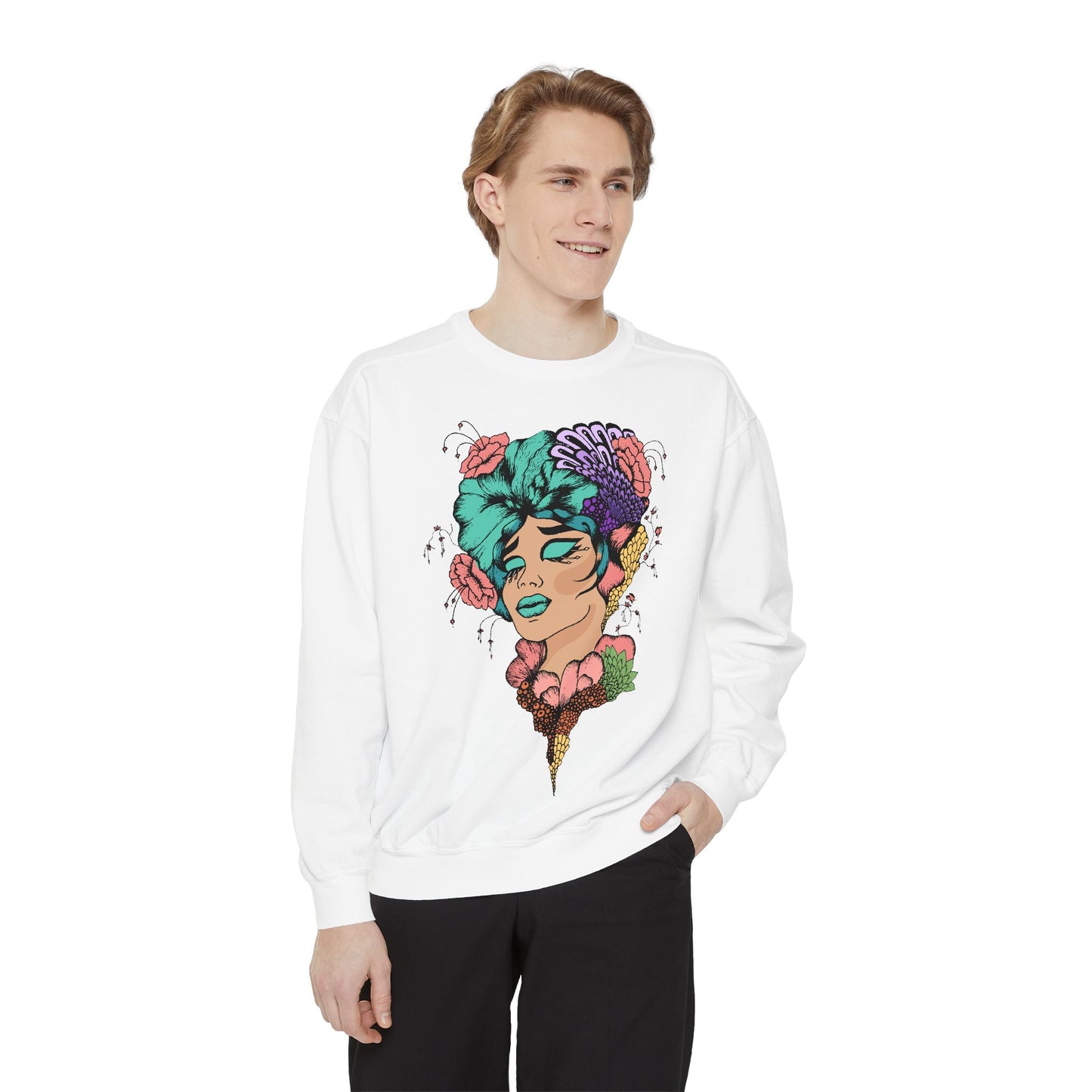 Artistic Floral Sweatshirt, Trendy Pullover for Women, Boho Style, Gift for Friends, Casual Cozy Wear, Eco-Friendly Fashion