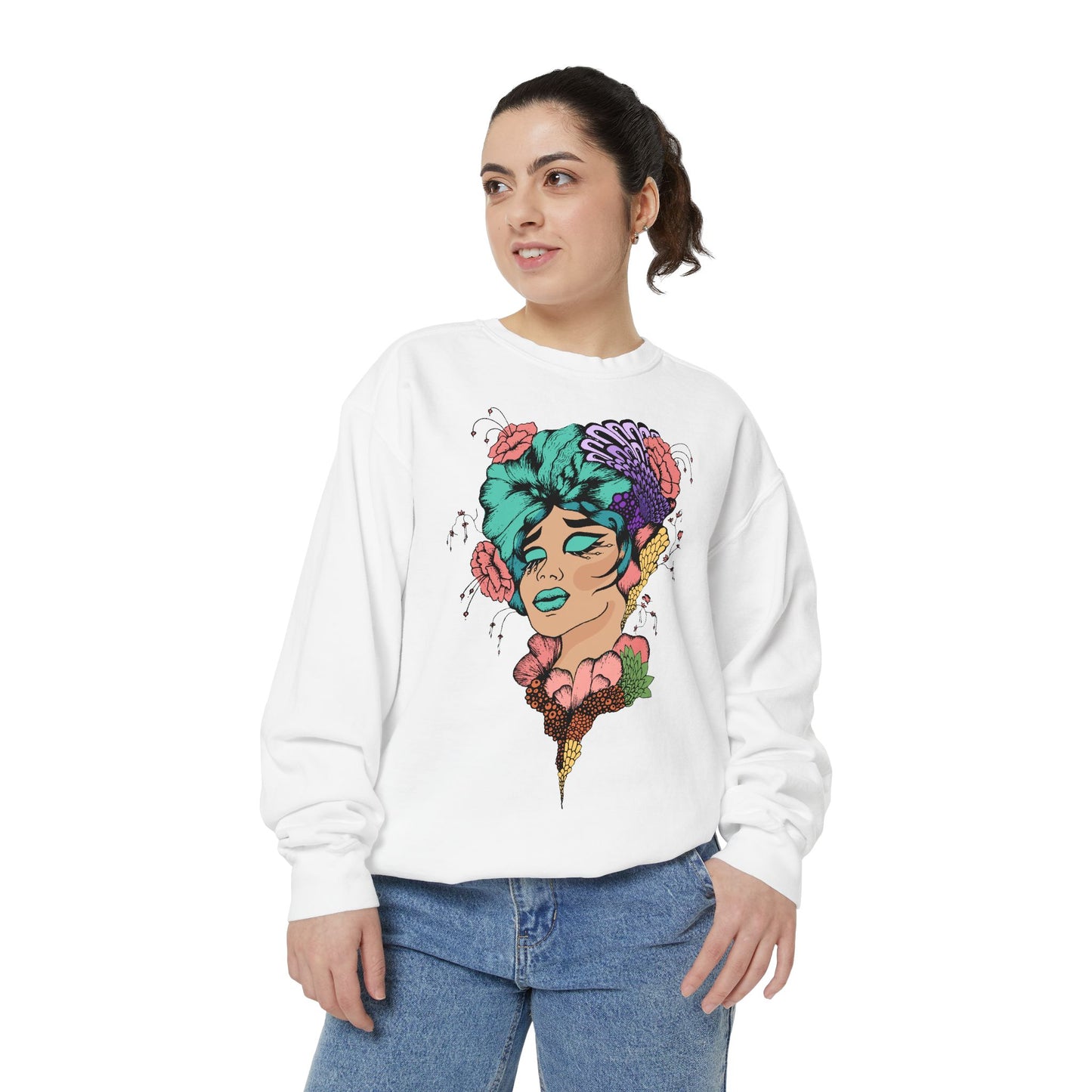 Artistic Floral Sweatshirt, Trendy Pullover for Women, Boho Style, Gift for Friends, Casual Cozy Wear, Eco-Friendly Fashion