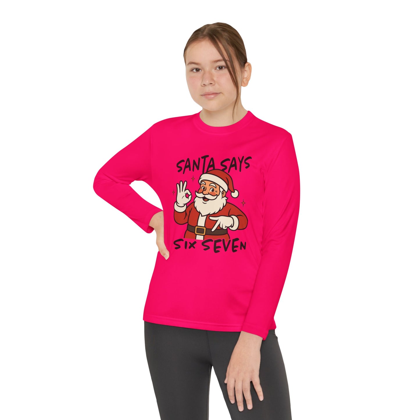Santa Says Six Seven Kids Long Sleeve Tee — Funny Christmas Youth Shirt