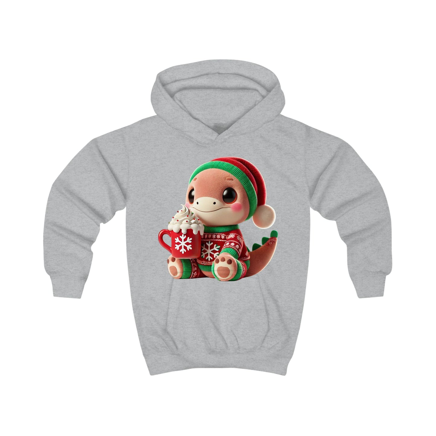 Kids Hoodie — Cute Christmas Otter in Holiday Sweater with Hot Cocoa