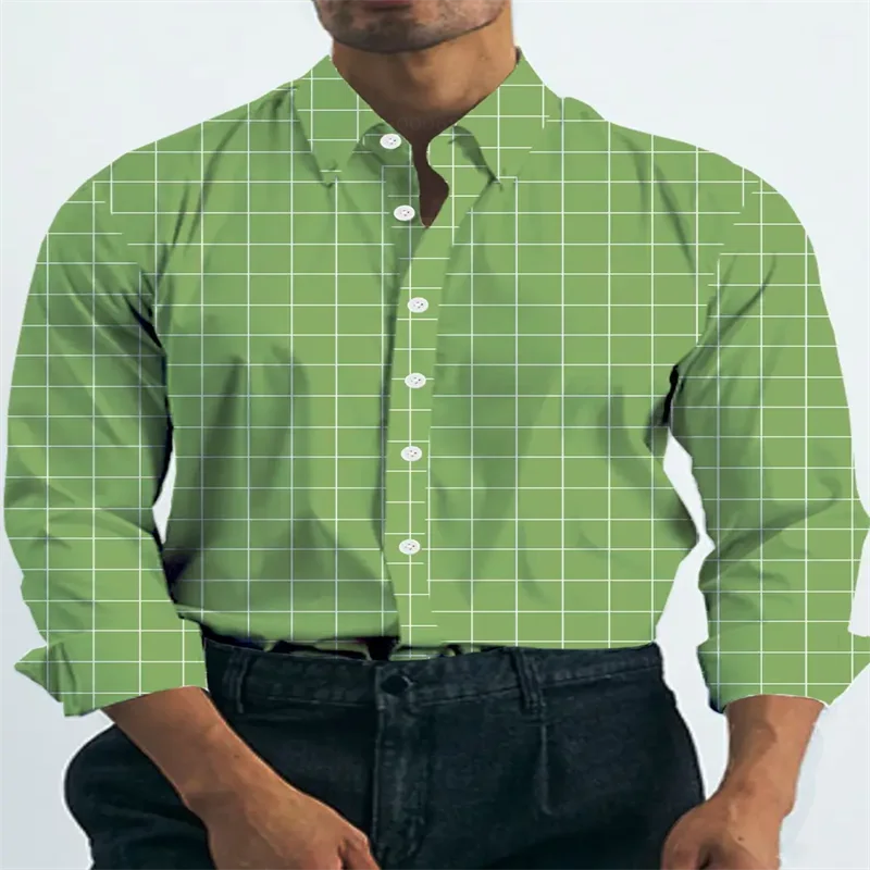 New Men's Shirt Long Sleeve Plaid Lapel Spring and Autumn Party Work Clothes Clothing Print XS-6XL Large Size