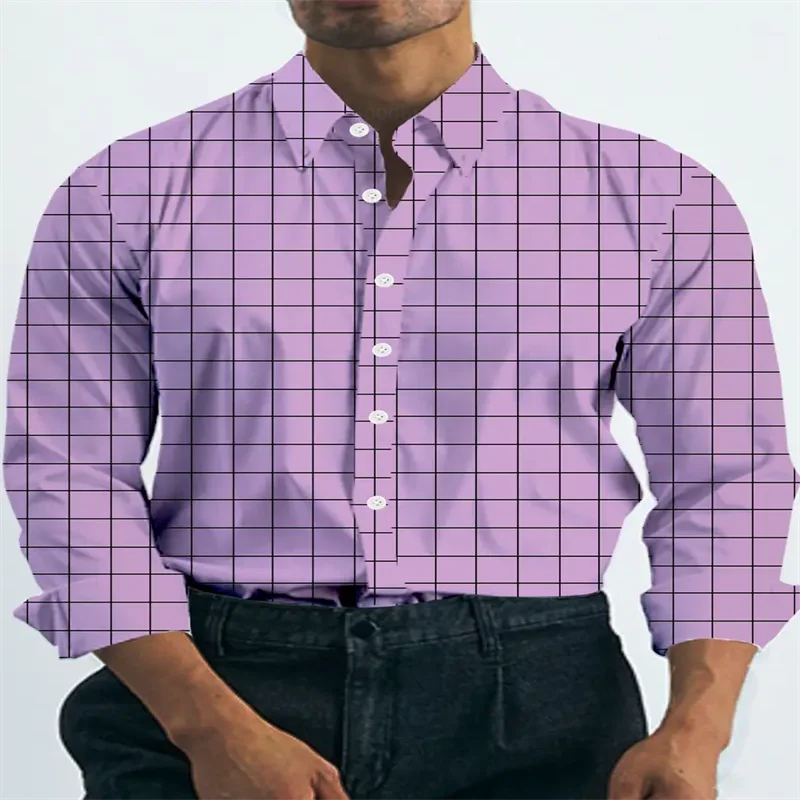 New Men's Shirt Long Sleeve Plaid Lapel Spring and Autumn Party Work Clothes Clothing Print XS-6XL Large Size