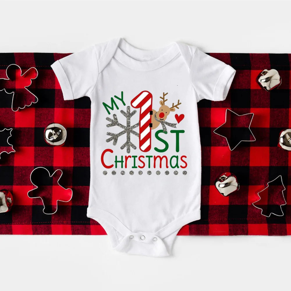My First Christmas Print Baby Romper Newborn Short Sleeve Bodysuit Xmas Party Infant Outfit Boys Girls Holiday Clothes Jumpsuit