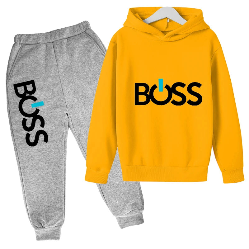 Spring Autumn Boys Girls Casual Fashion Print Pullover Long Sleeve Hoodie Tops+Pants Tracksuit 4-14 Years Children's Clothes