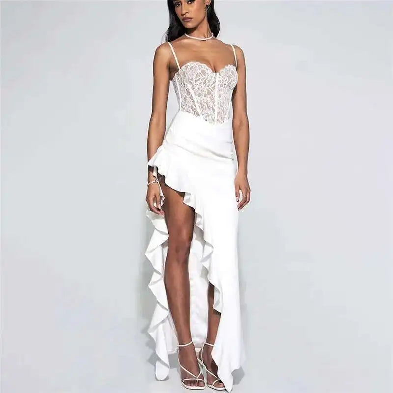 Townlike Ruffles Lace Patchwork Elegant Long Maxi Dress Women Spaghetti Strap 2026 Summer Dress Nightclub Sexy Party Dresses