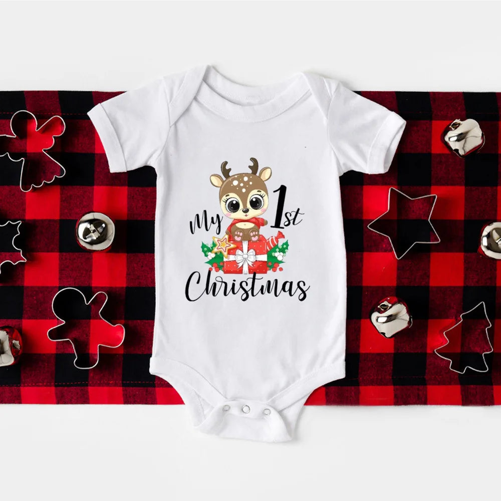 My First Christmas Print Baby Romper Newborn Short Sleeve Bodysuit Xmas Party Infant Outfit Boys Girls Holiday Clothes Jumpsuit