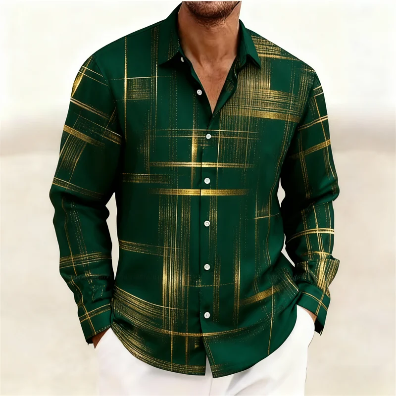 2026 new geometric grid long sleeved shirt, men, short sleeved, button down, no pockets,