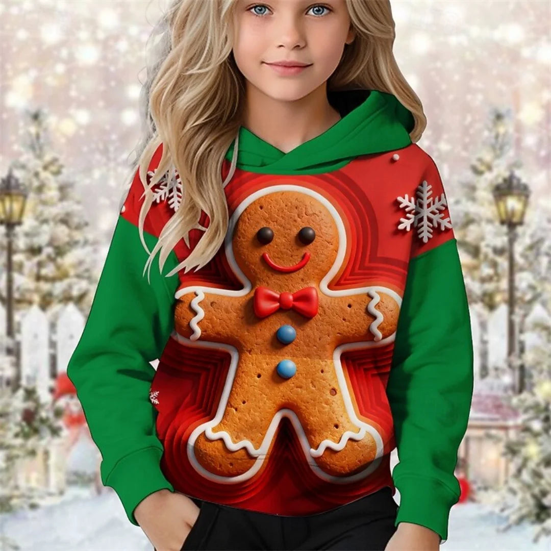 2026 Girl Clothes Christmas Hoodie Gingerbread 3D Print Long Sleeves Casual Pullover Casual Hoodies Children's Outdoor Clothes