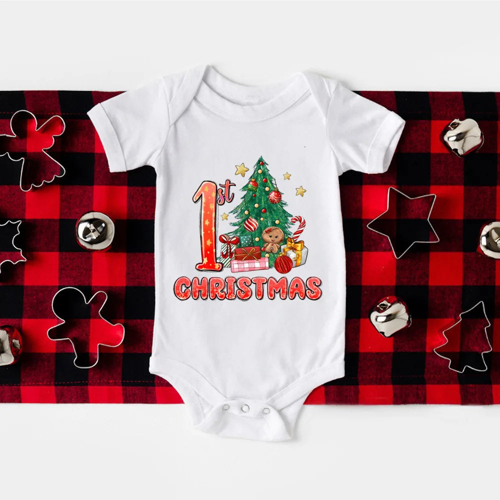 My First Christmas Print Baby Romper Newborn Short Sleeve Bodysuit Xmas Party Infant Outfit Boys Girls Holiday Clothes Jumpsuit