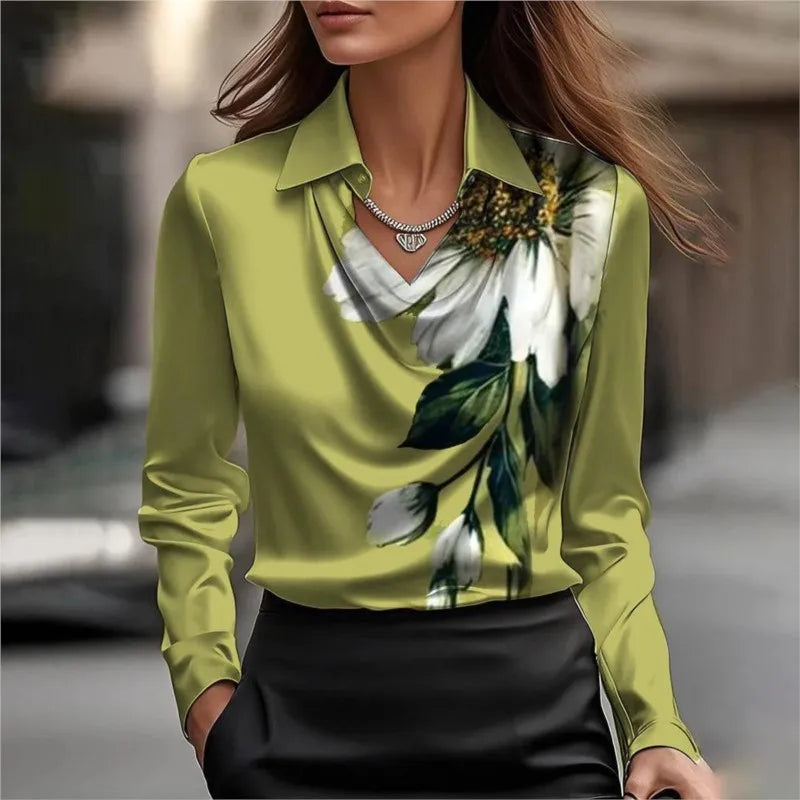Fashion New Satin Women Shirt Vintage Long Sleeve Blouse Silk Elegant Womens Tops Commuting White Shirt Autumn Female Clothing