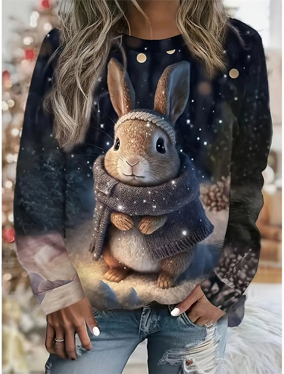 Christmas Pullover Sweatshirt Women's Sportswear Holiday Print Christmas Casual Long Sleeve Top Micro Stretch Autumn and Winter