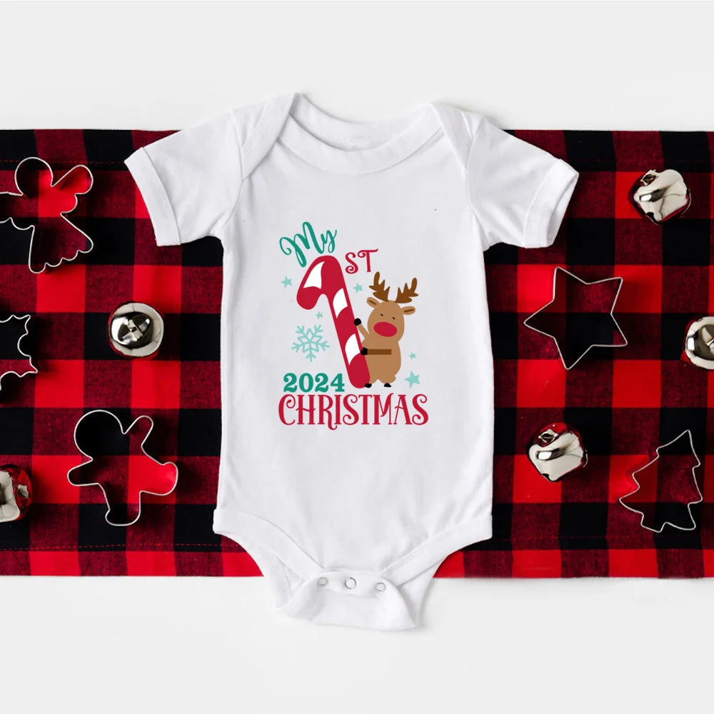 My First Christmas Print Baby Romper Newborn Short Sleeve Bodysuit Xmas Party Infant Outfit Boys Girls Holiday Clothes Jumpsuit