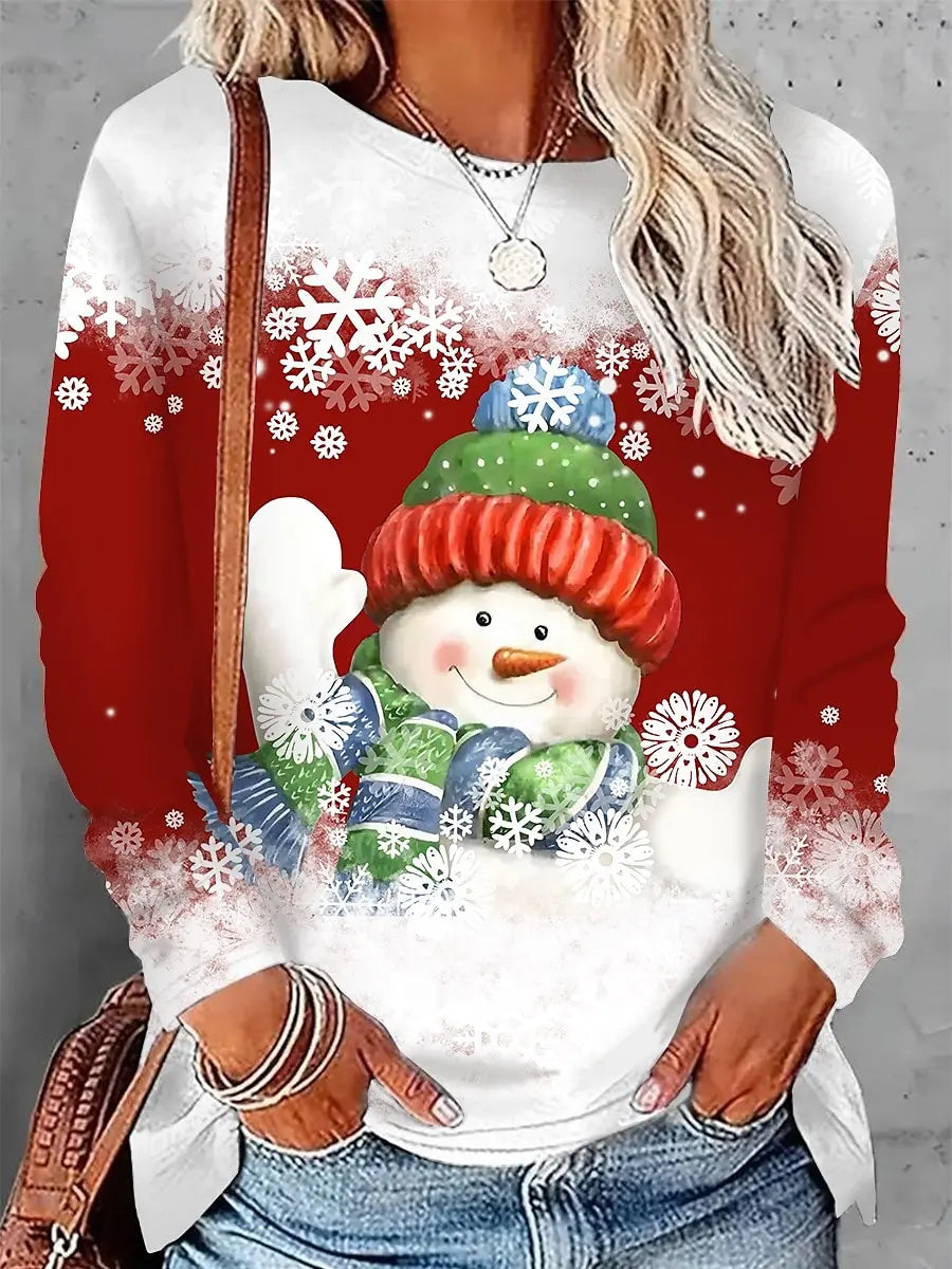 Christmas Pullover Sweatshirt Women's Sportswear Holiday Print Christmas Casual Long Sleeve Top Micro Stretch Autumn and Winter