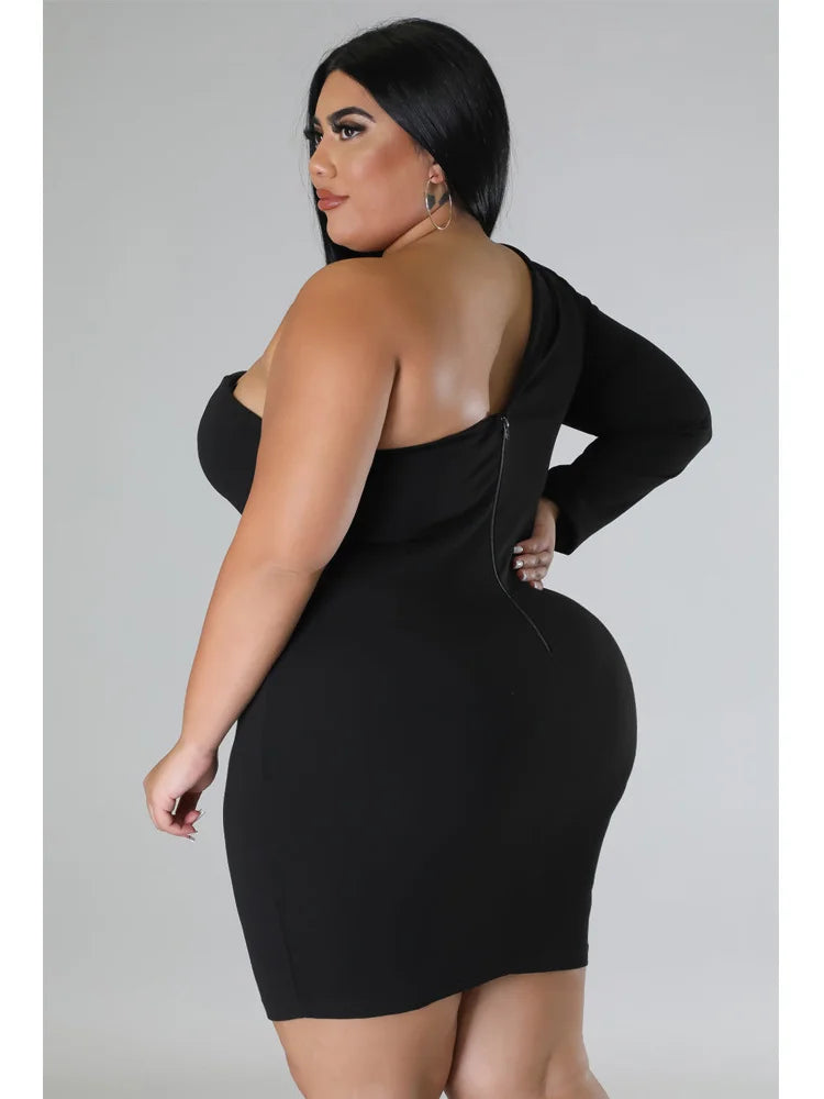 Wmstar Plus Size Dresses Women 2026 Single Long Sleeve V Neck Solid Sexy Mini Suit Dress Party Dresses Wholesale Dropshipping