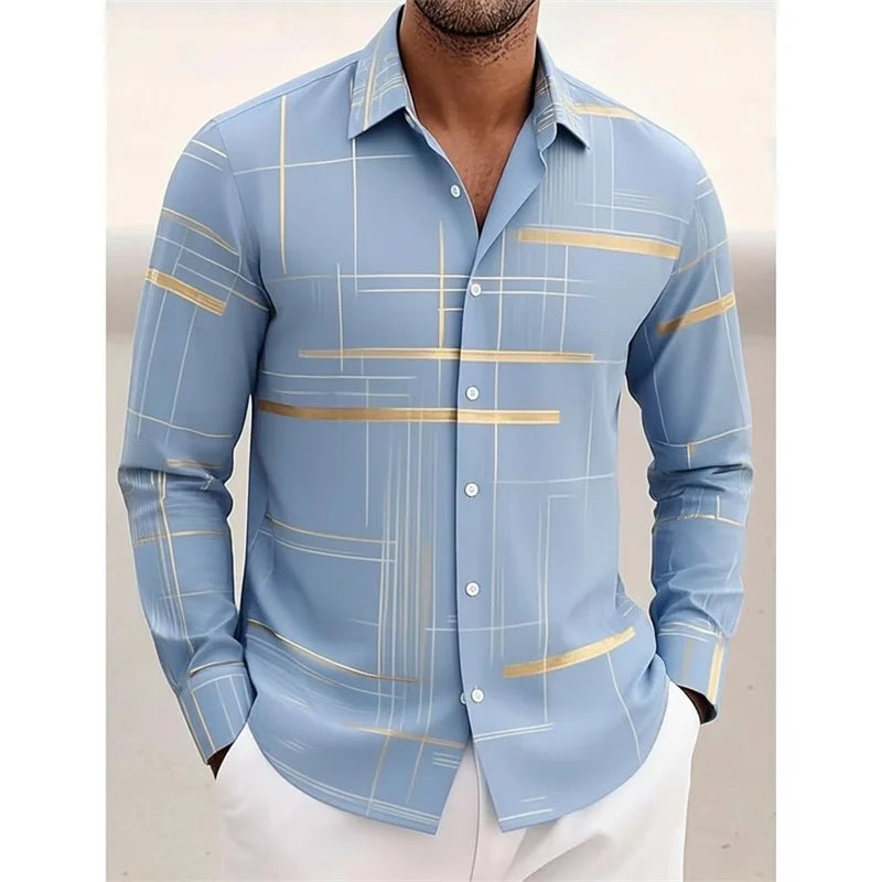 2026 new geometric grid long sleeved shirt, men, short sleeved, button down, no pockets,