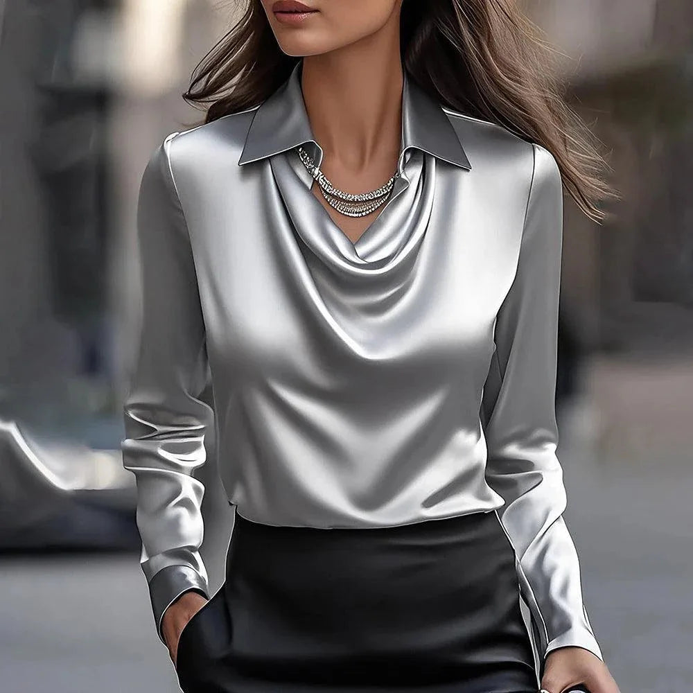 Fashion New Satin Women Shirt Vintage Long Sleeve Blouse Silk Elegant Womens Tops Commuting White Shirt Autumn Female Clothing