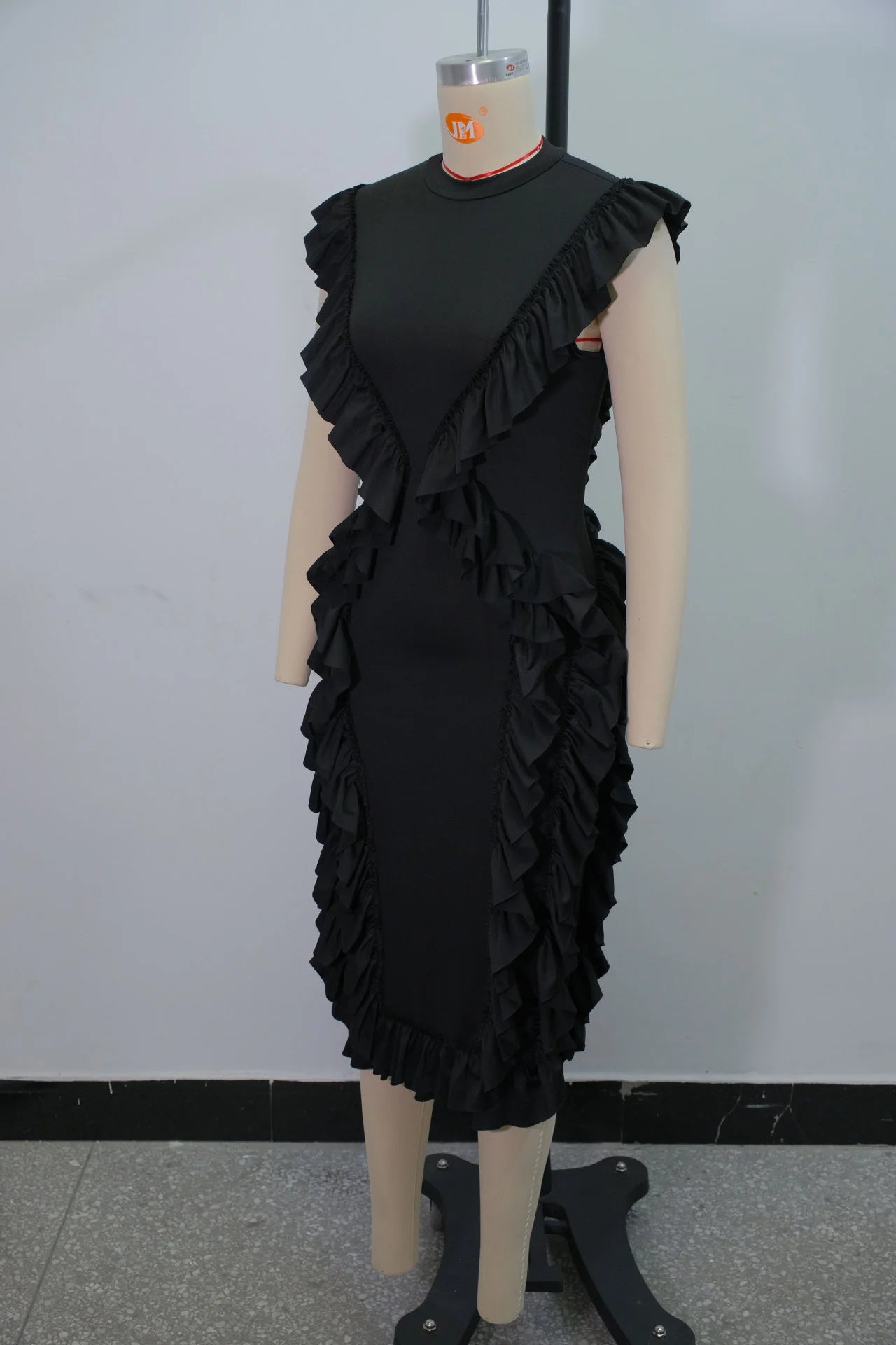 Women Plus Size Skinny Dress Round Neck Tassel Ruffle Hem Sleeveless Bodycon Casual Elegant Streetwear Slim Summer Dresses