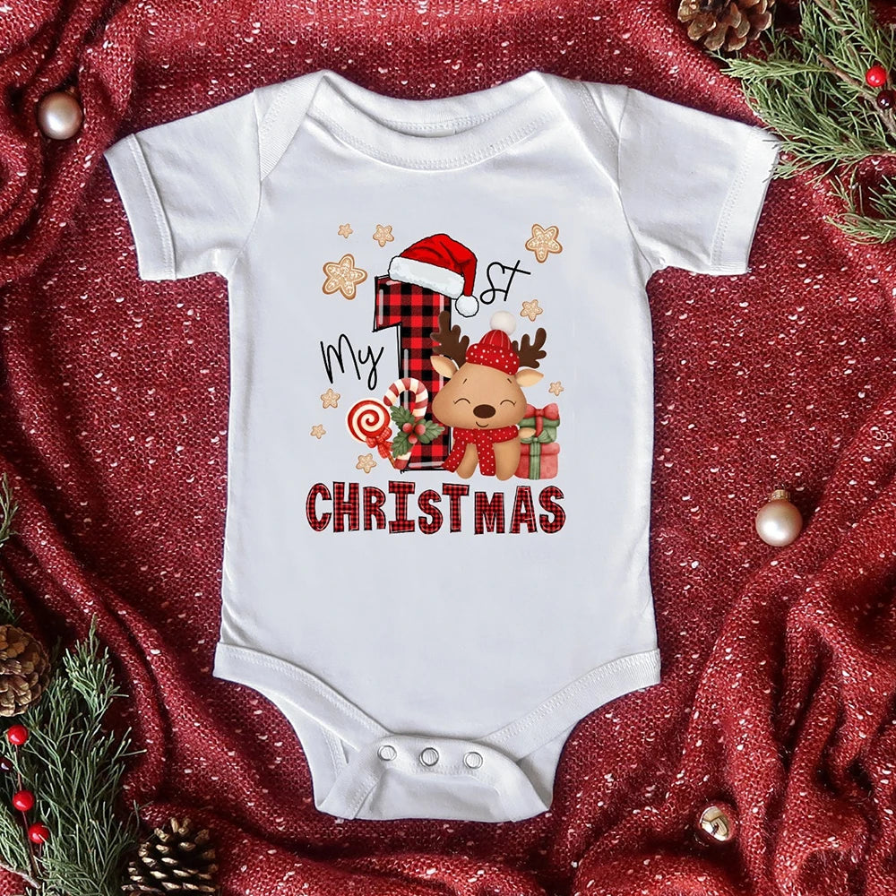 My First Christmas Print Baby Romper Newborn Short Sleeve Bodysuit Xmas Party Infant Outfit Boys Girls Holiday Clothes Jumpsuit