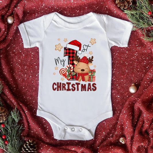 My First Christmas Print Baby Romper Newborn Short Sleeve Bodysuit Xmas Party Infant Outfit Boys Girls Holiday Clothes Jumpsuit