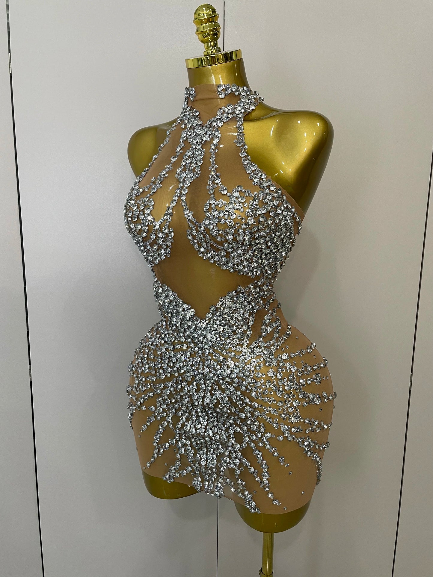 2026 Sparkly Rhinestones Sexy Mesh See Through Dress Party Evening Prom Celebrate Birthday Dress Singer Dancer Show Stage Wear