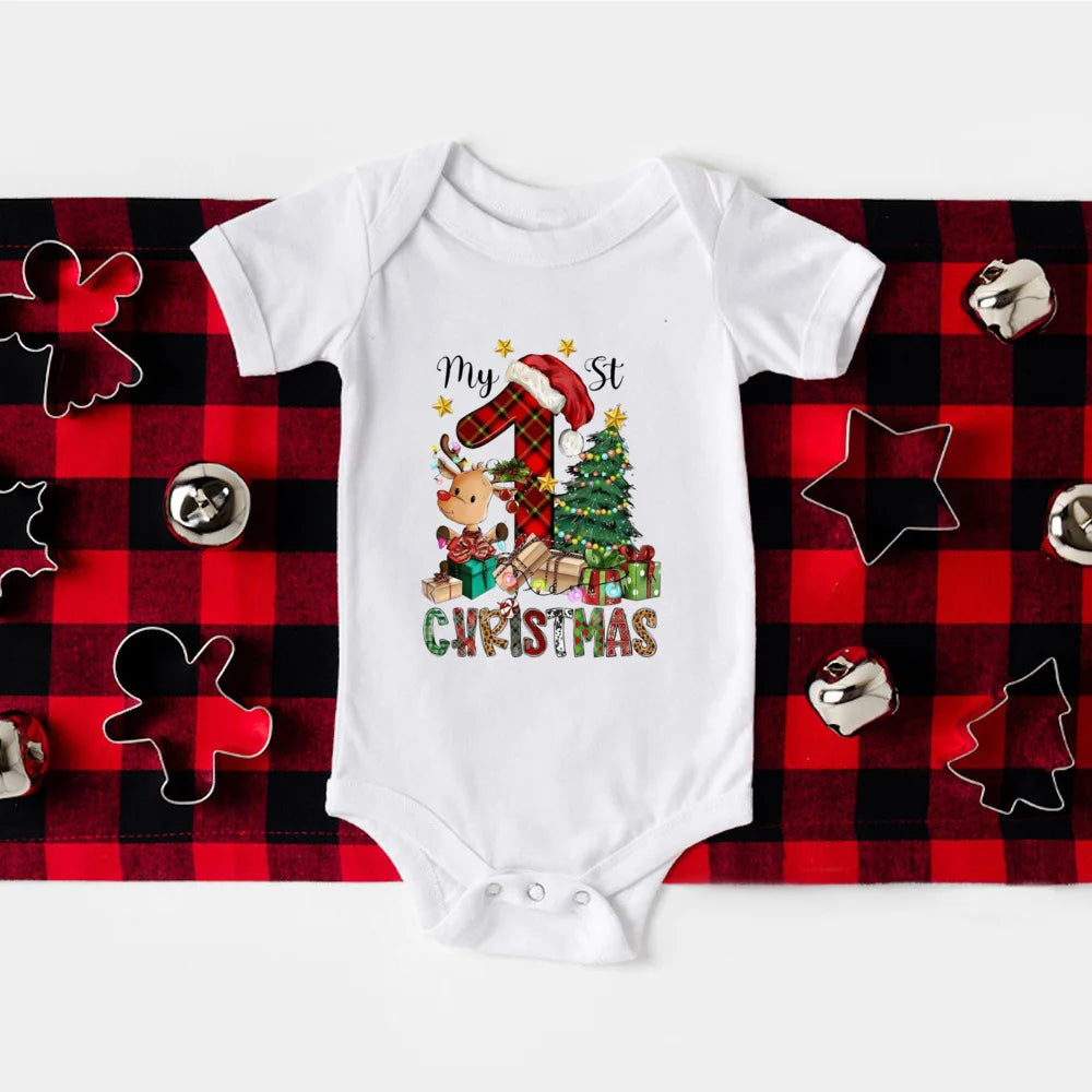 My First Christmas Print Baby Romper Newborn Short Sleeve Bodysuit Xmas Party Infant Outfit Boys Girls Holiday Clothes Jumpsuit