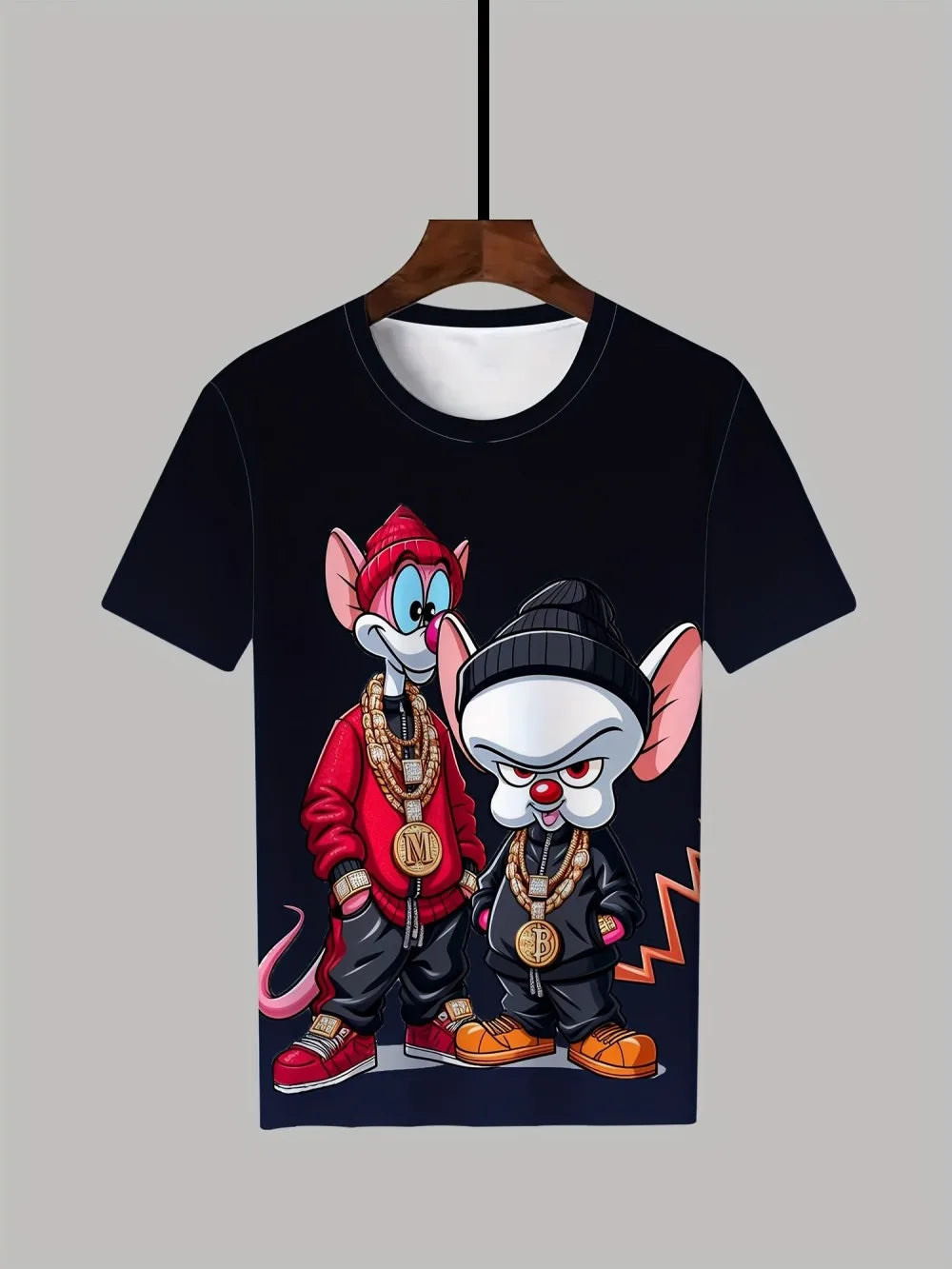 Men's Hip Hop Cartoon Animal Printed Round Neck T-shirt 100%