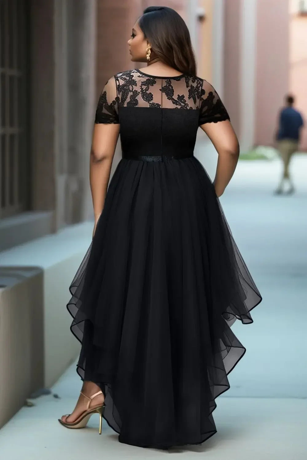 Plus Size Lace Patchwork Party Dress Women Short Sleeve Elegant Irregular Hem Sexy Dresses Robe Lady Bridesmaid Evening Dress