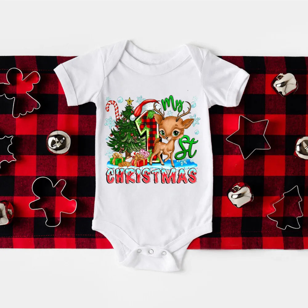 My First Christmas Print Baby Romper Newborn Short Sleeve Bodysuit Xmas Party Infant Outfit Boys Girls Holiday Clothes Jumpsuit