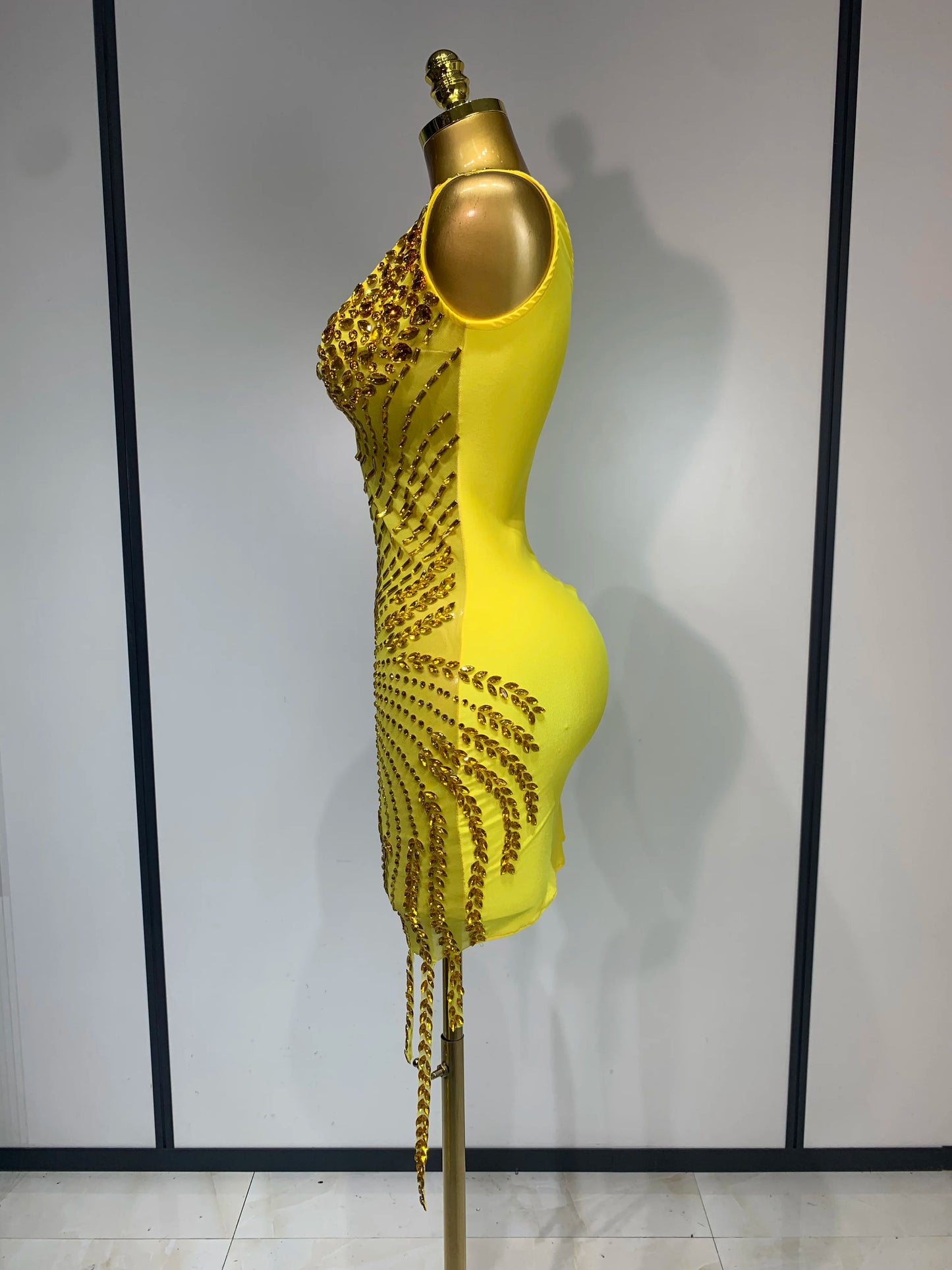 Sparkly Rhinestones Mesh Bodycon Dress Women Sexy Transparent Performance Stage Costume Black V Neck Nightclub Birthday Clothes