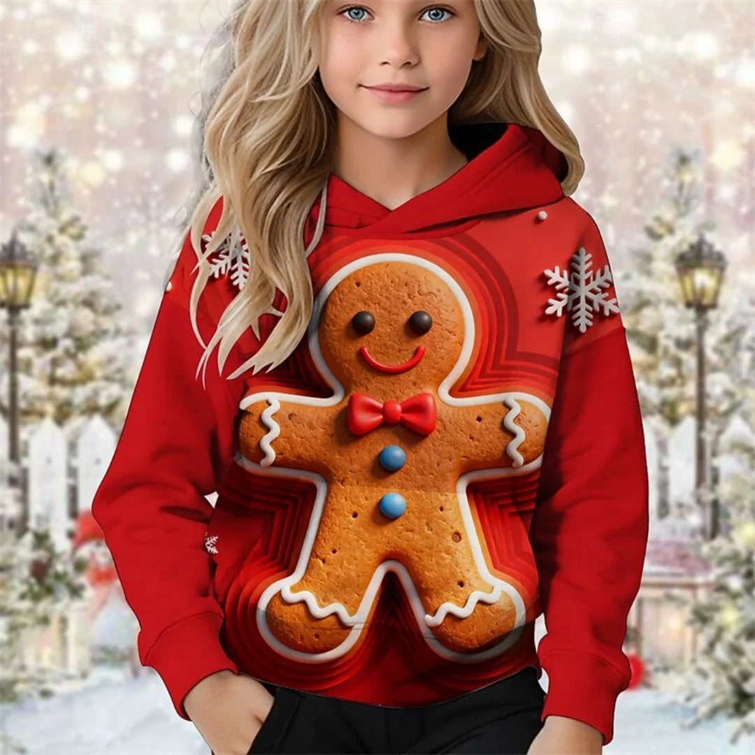 2026 Girl Clothes Christmas Hoodie Gingerbread 3D Print Long Sleeves Casual Pullover Casual Hoodies Children's Outdoor Clothes