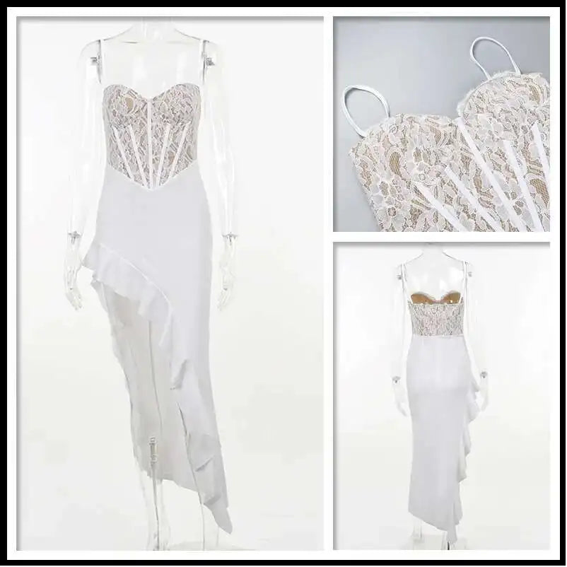 Townlike Ruffles Lace Patchwork Elegant Long Maxi Dress Women Spaghetti Strap 2026 Summer Dress Nightclub Sexy Party Dresses