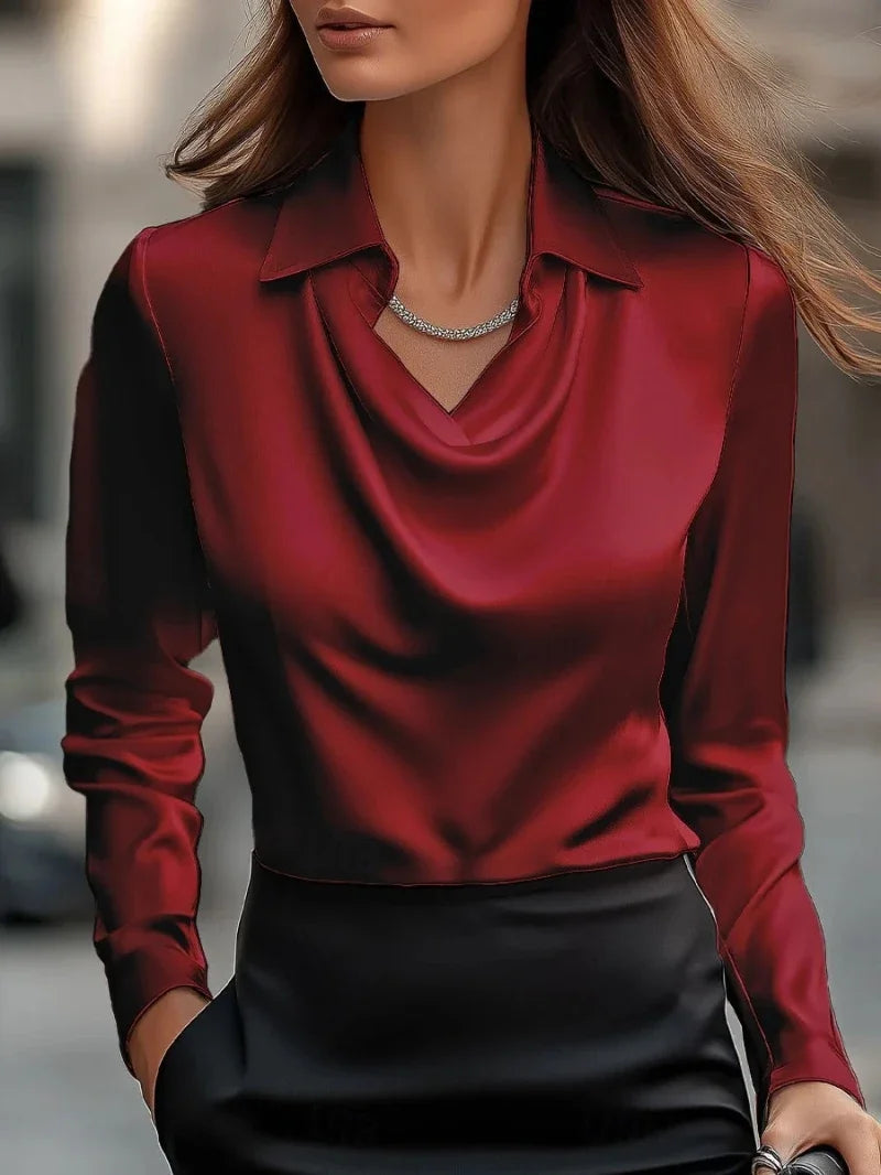 Women Fashion Solid Color Shirt Collar Blouse Tops 2026 Spring Autumn Casual Long Sleeve Office Shirt Elegant Top Female Blouses