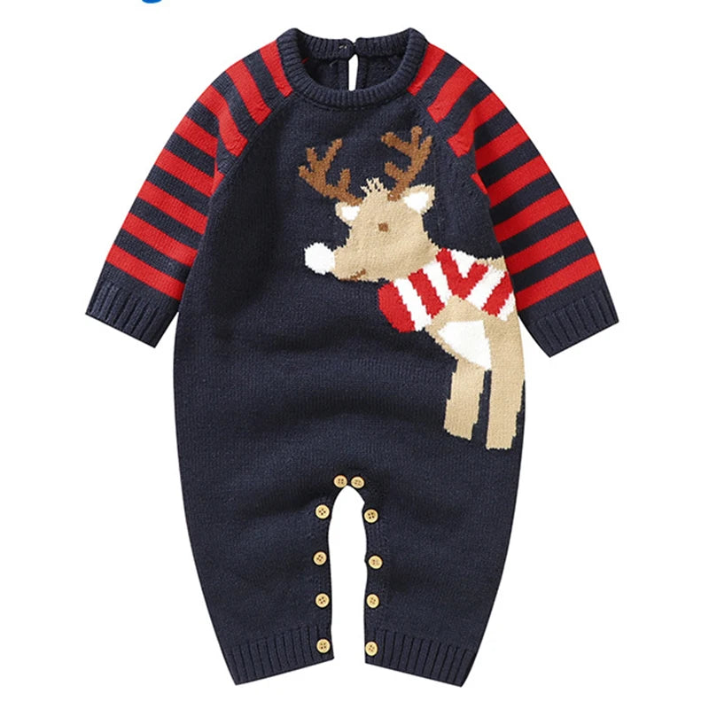 New Year Bodysuit New Christmas Knit Rompers Knit Scarf Deer Autumn Baby Boys Girls Rompers Long Sleeve Newborn Infant Jumpsuit