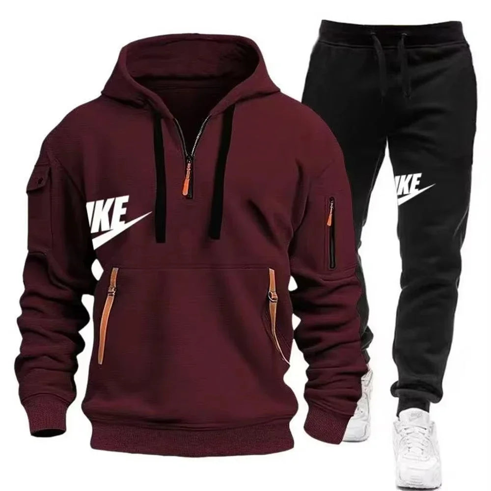 2025 New men's autumn and winter suit zipper hoodie + trousers suit casual men's sportswear